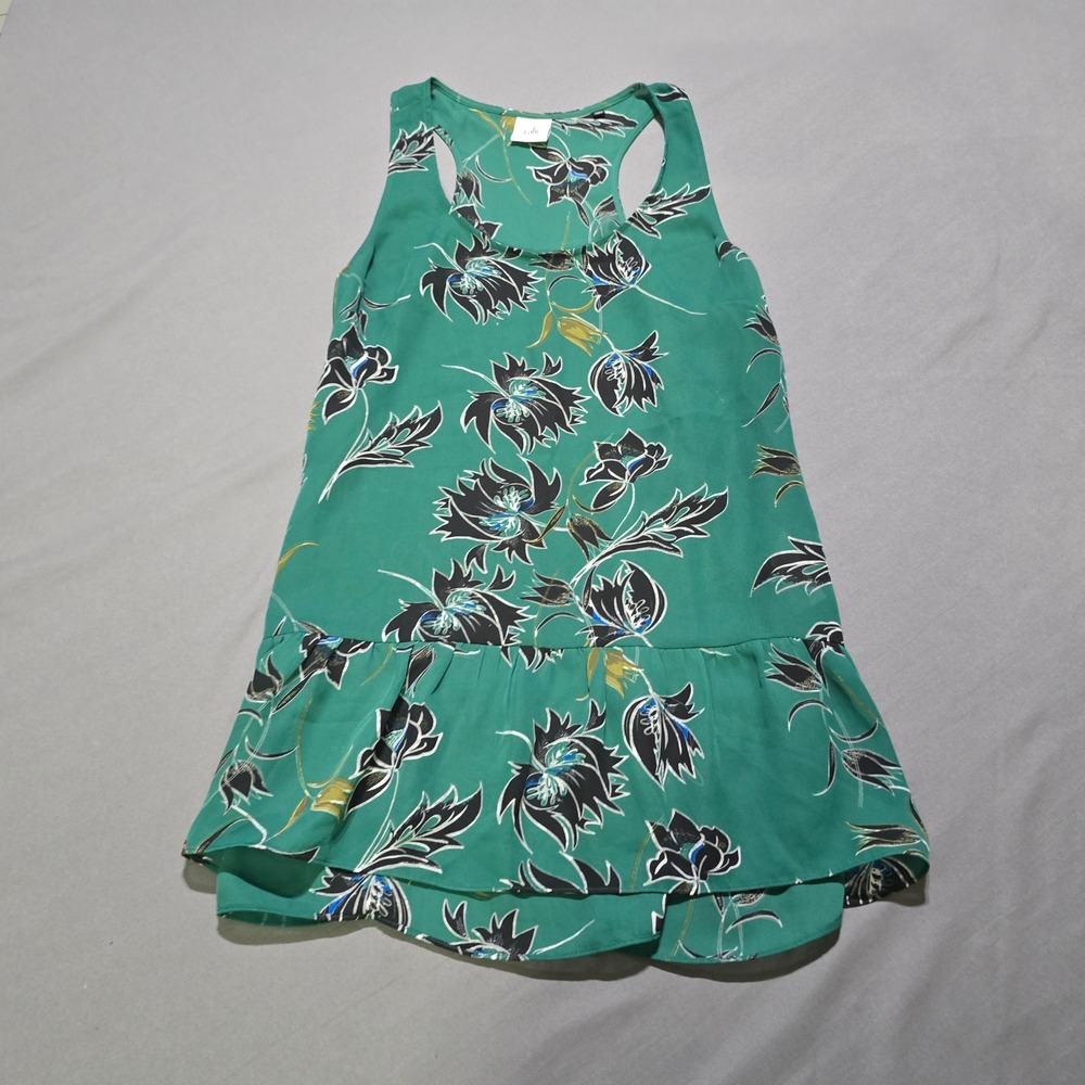Cabi Floral Racerback Tank Top Womens Small Green Peplum Hem 3276
